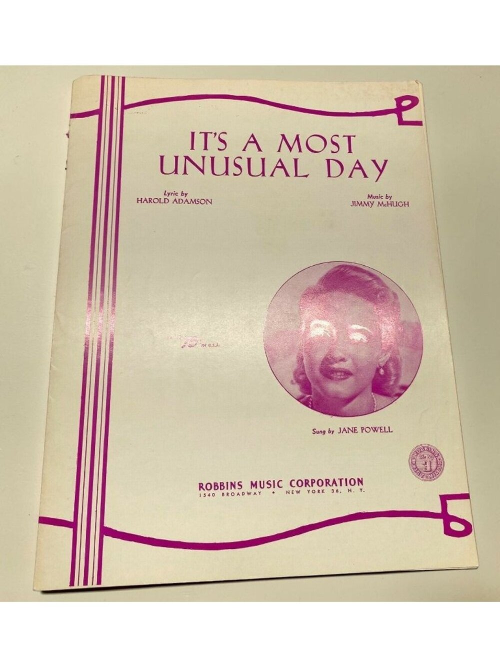 Its A Most Unusual Day Vintage Piano Sheet Music Harold Adamson Jimmy McHugh